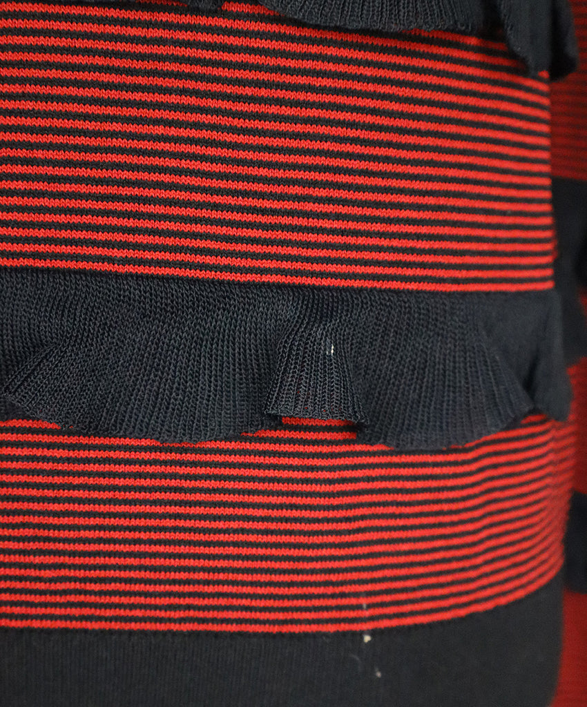 Red Valentino Red & Black Striped Ruffle Sweater 5