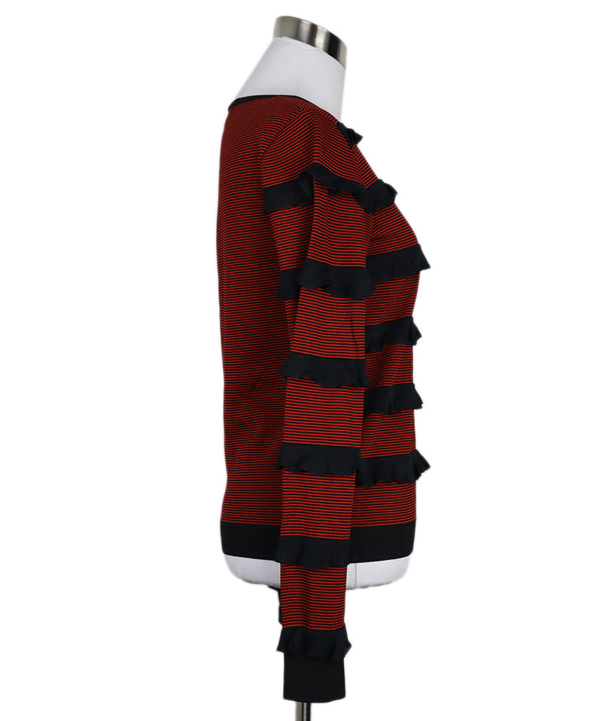 Red Valentino Red & Black Striped Ruffle Sweater 1