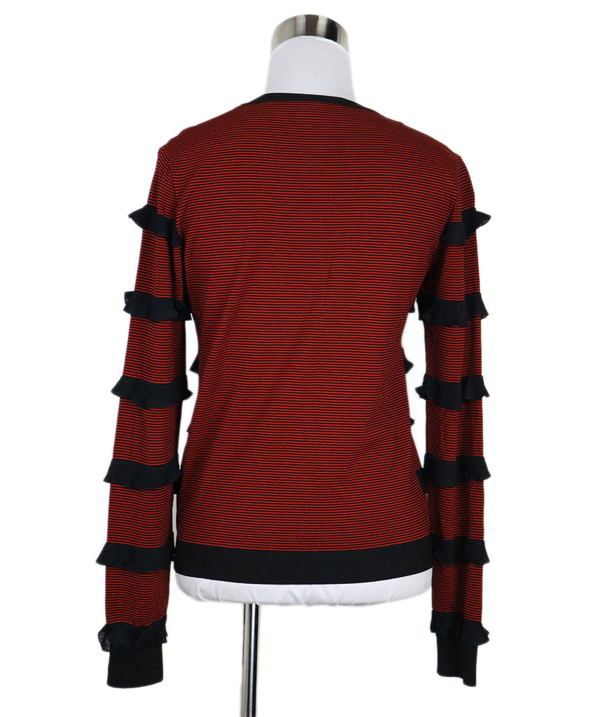 Red Valentino Red & Black Striped Ruffle Sweater 2