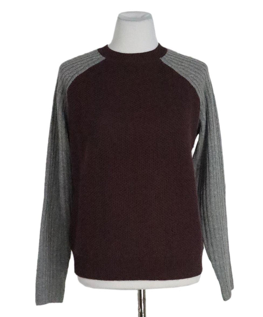Reed Krakoff Burgundy & Grey Cashmere Sweater 