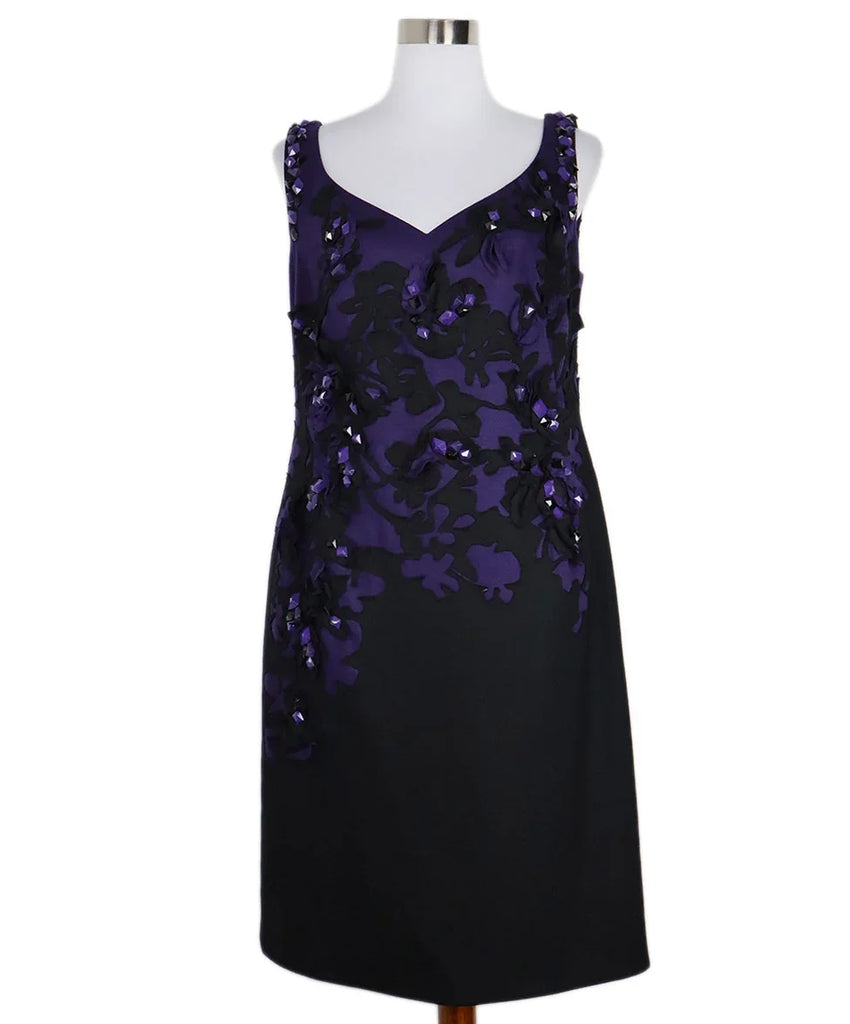 Rena Lange Purple & Black Beaded Dress sz 12 - Michael's Consignment NYC