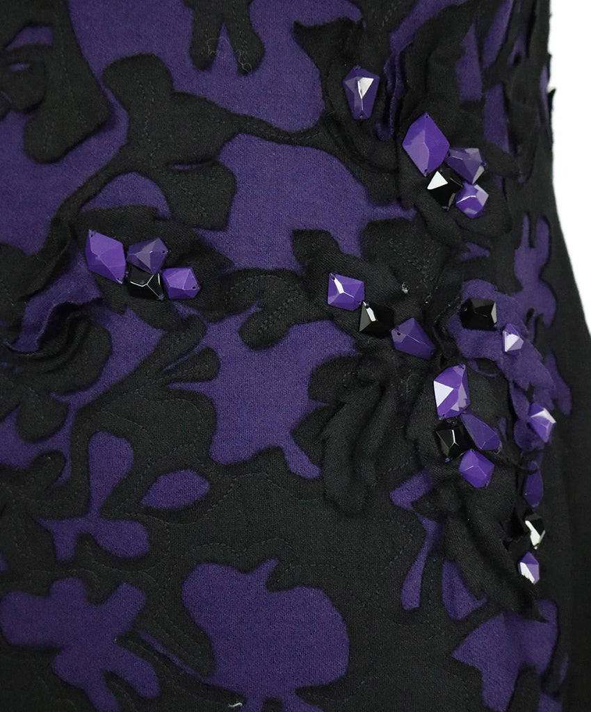 Rena Lange Purple & Black Beaded Dress sz 12 - Michael's Consignment NYC