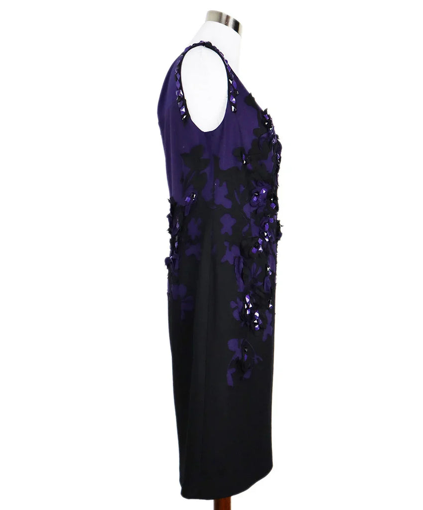 Rena Lange Purple & Black Beaded Dress sz 12 - Michael's Consignment NYC