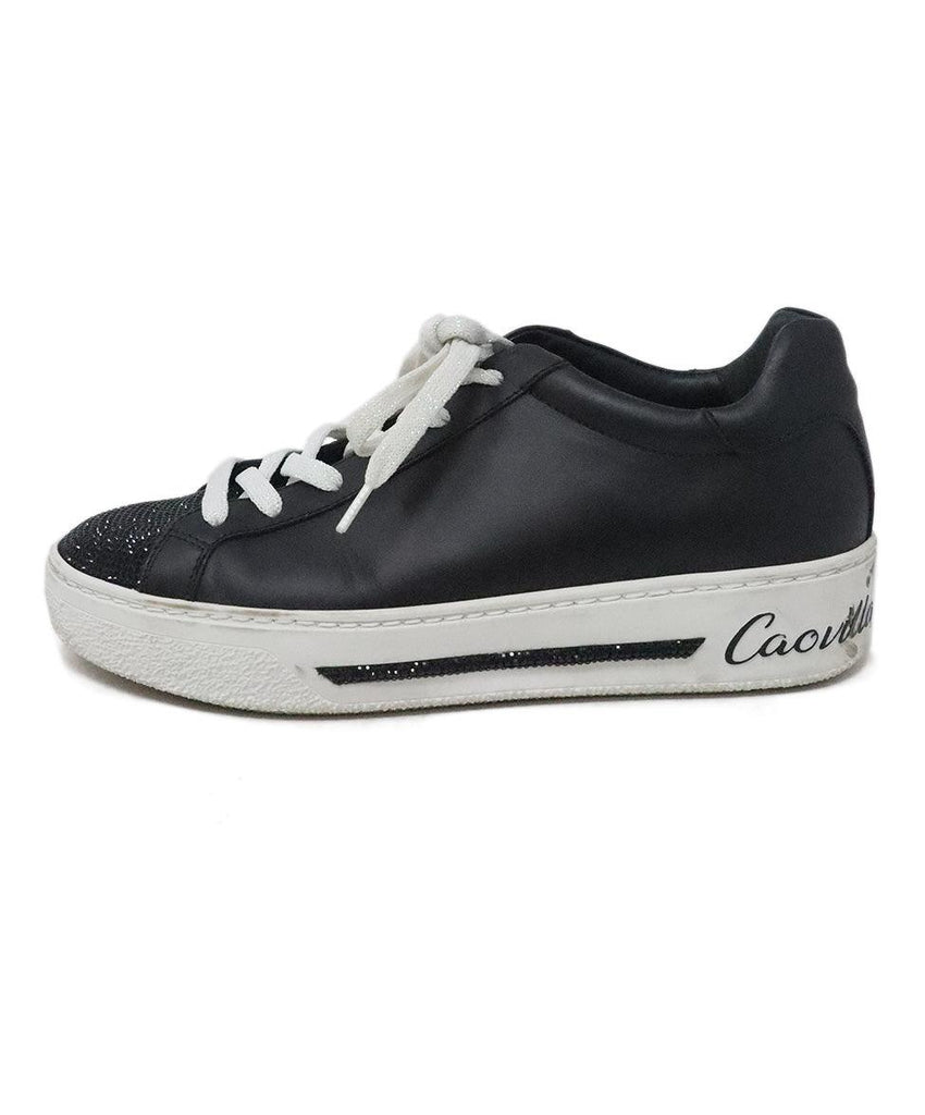 Rene Caovilla Black Leather Rhinestone Sneakers 1