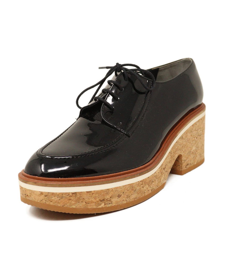 Robert Clergerie Black Patent Leather Cork Wedges 