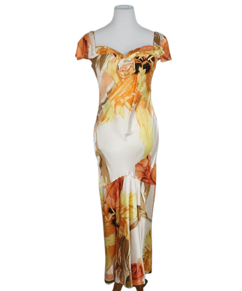Roberto Cavalli Orange & Yellow Print Silk Dress 