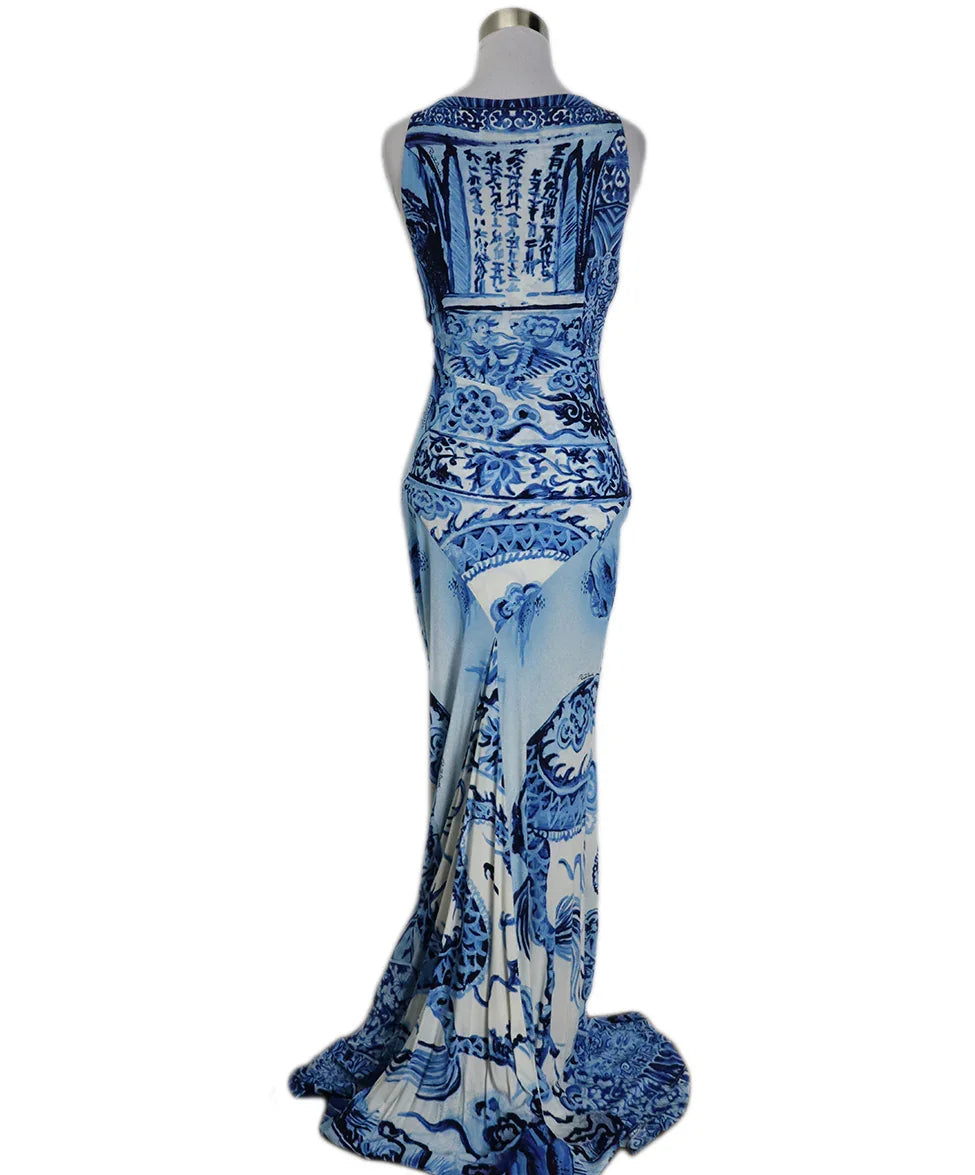 Roberto Cavalli Long White and Blue Viscose sz 2 Dress l Michael's Luxury  Consignment – Michael's Consignment NYC