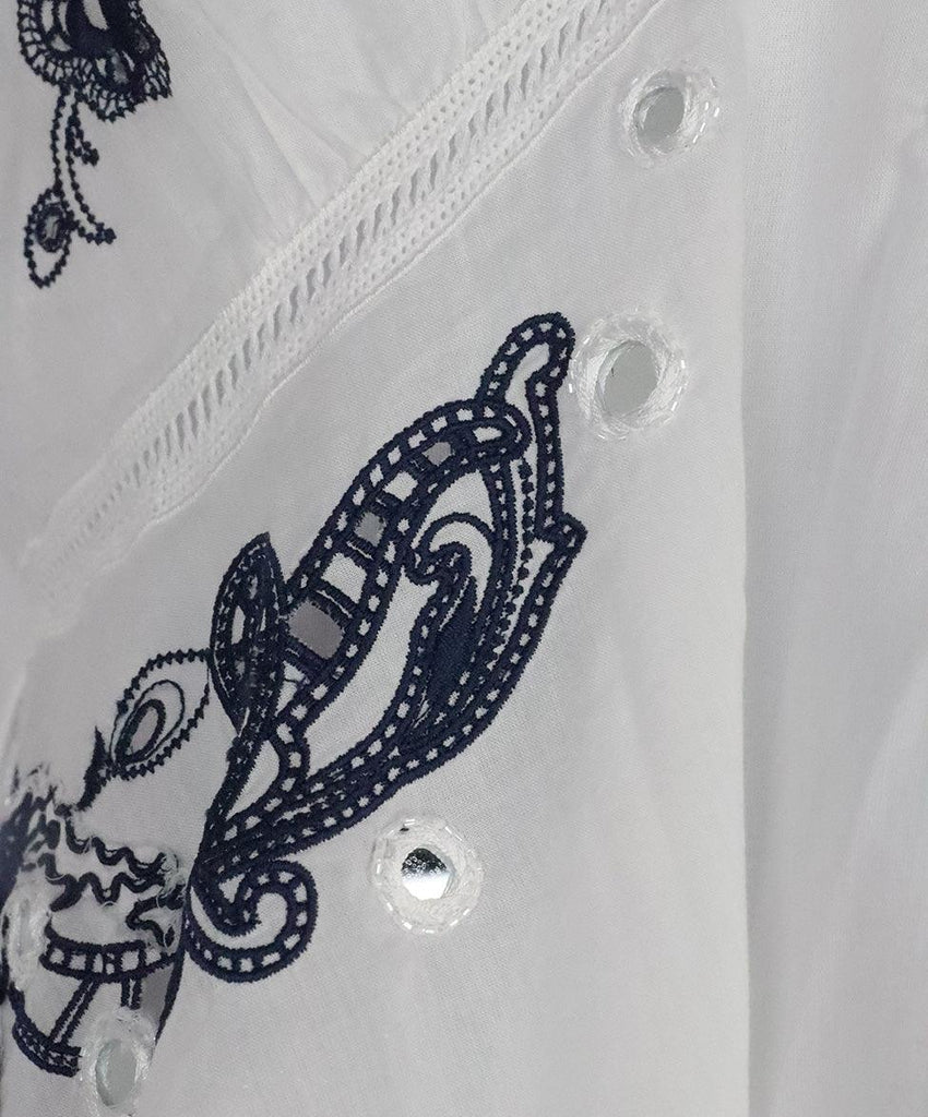 Roberto Cavalli White & Navy Embroidered Blouse sz 8 - Michael's Consignment NYC