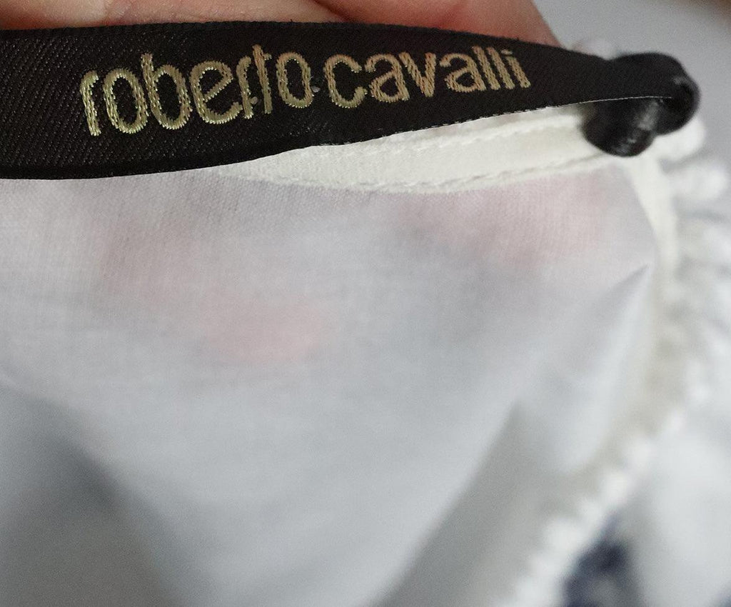 Roberto Cavalli White & Navy Embroidered Blouse 3