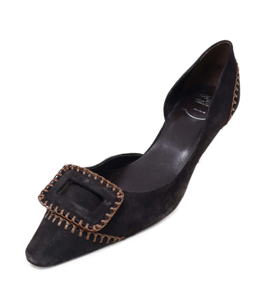 Roger Vivier Black Suede & Brown Stitched Heels 