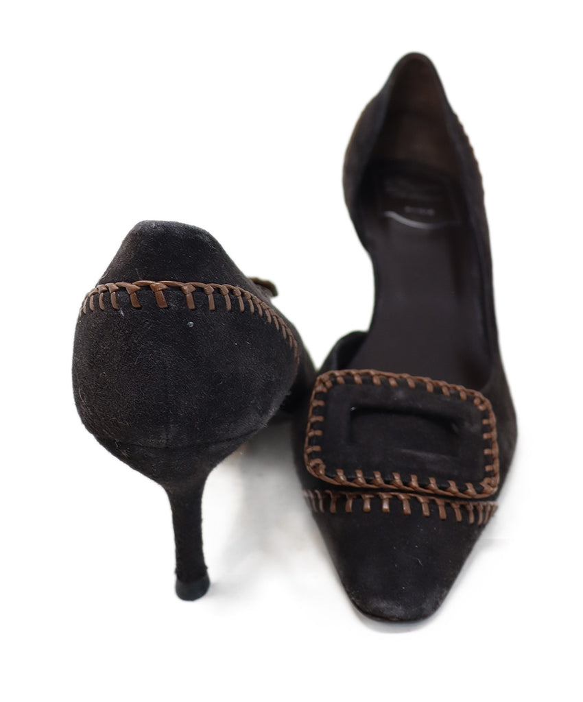 Roger Vivier Black Suede & Brown Stitched Heels 2
