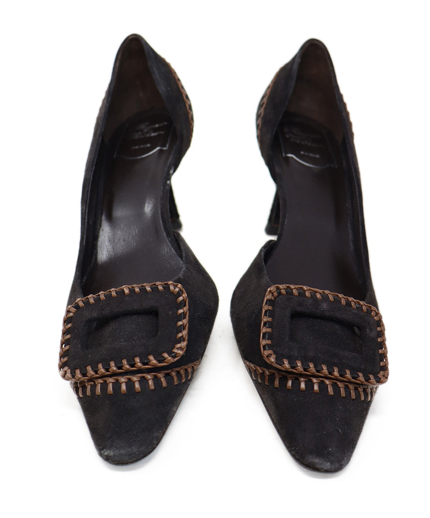 Roger Vivier Black Suede & Brown Stitched Heels 3