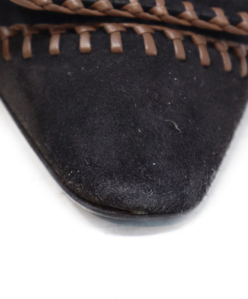 Roger Vivier Black Suede & Brown Stitched Heels 5