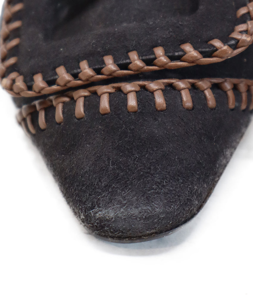 Roger Vivier Black Suede & Brown Stitched Heels 6