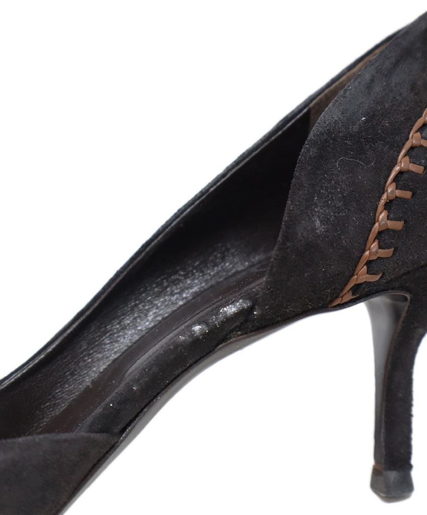 Roger Vivier Black Suede & Brown Stitched Heels 7