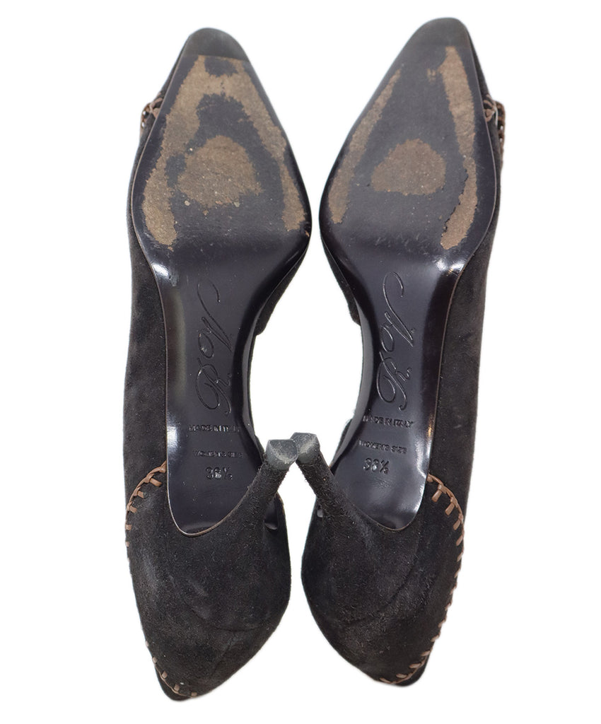 Roger Vivier Black Suede & Brown Stitched Heels 4