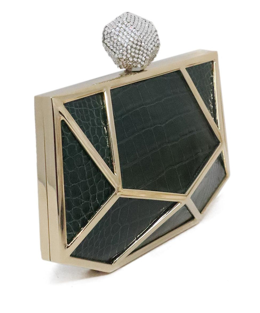 Roger Vivier Green Skin & Rhinestone Clasp Clutch - Michael's Consignment NYC