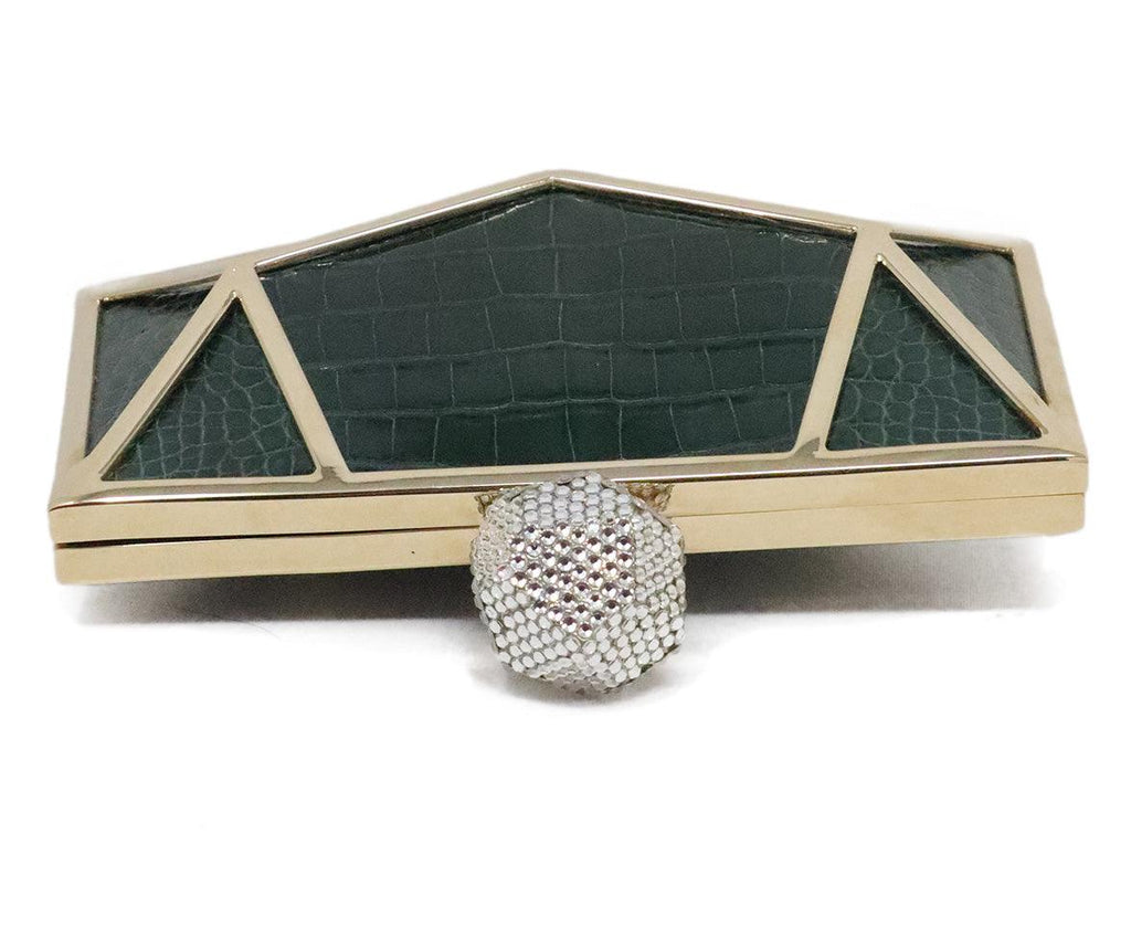 Roger Vivier Green Skin & Rhinestone Clasp Clutch - Michael's Consignment NYC