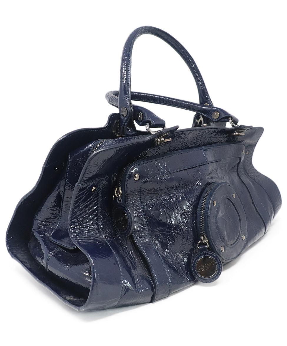 Navy patent leather handbag online