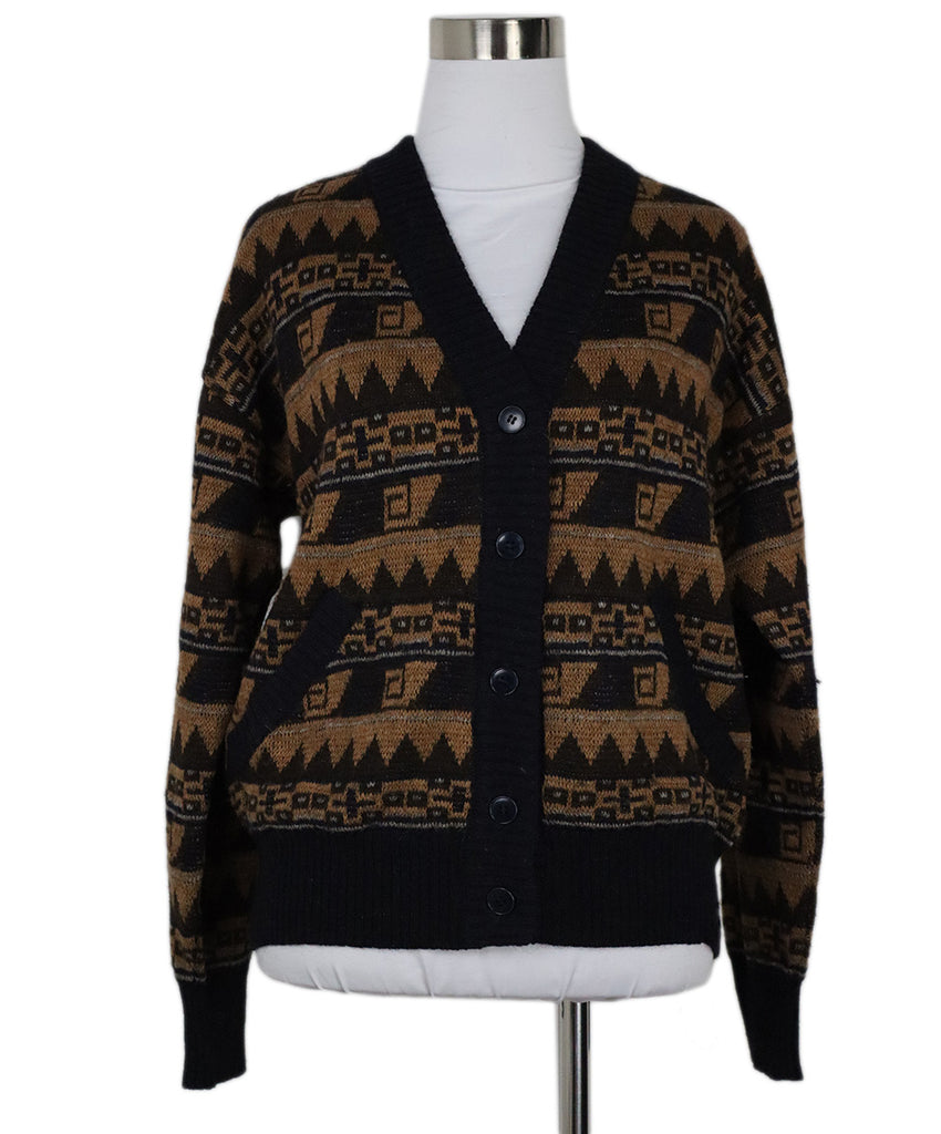 Saint Laurent Vintage Brown & Navy Wool Cardigan 