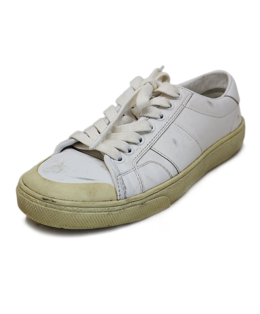 Saint Laurent White Distressed Leather Sneakers 