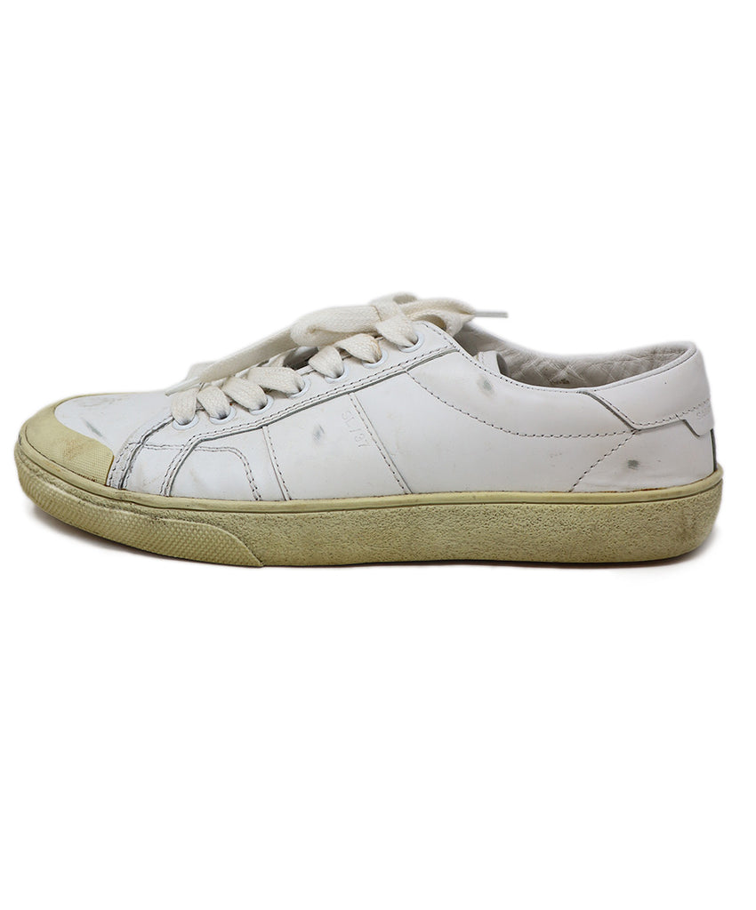 Saint Laurent White Distressed Leather Sneakers 1