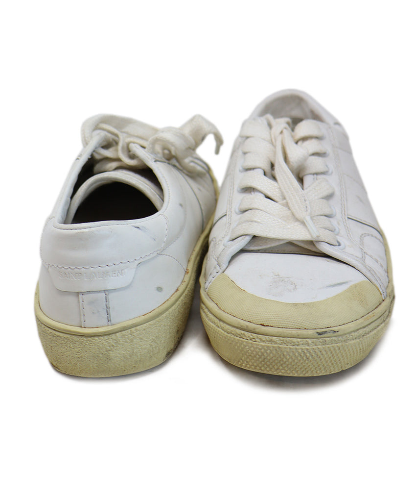 Saint Laurent White Distressed Leather Sneakers 2