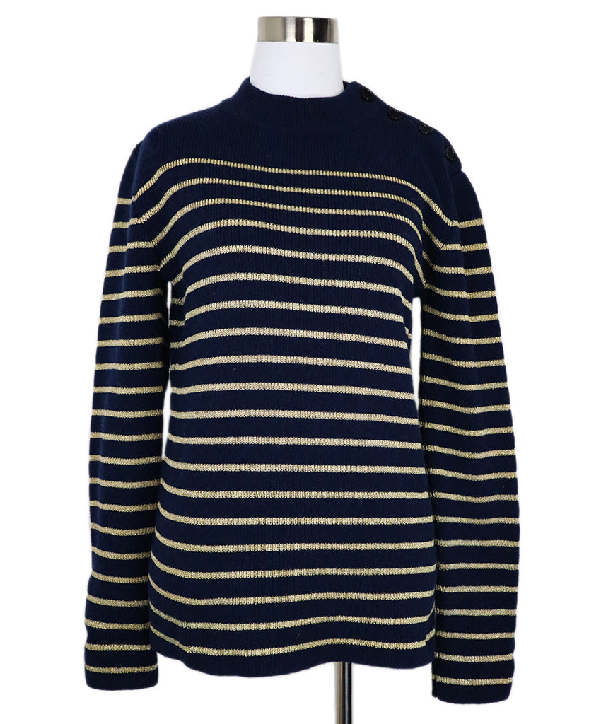 Saint Laurent Navy & Gold Striped Wool Sweater 