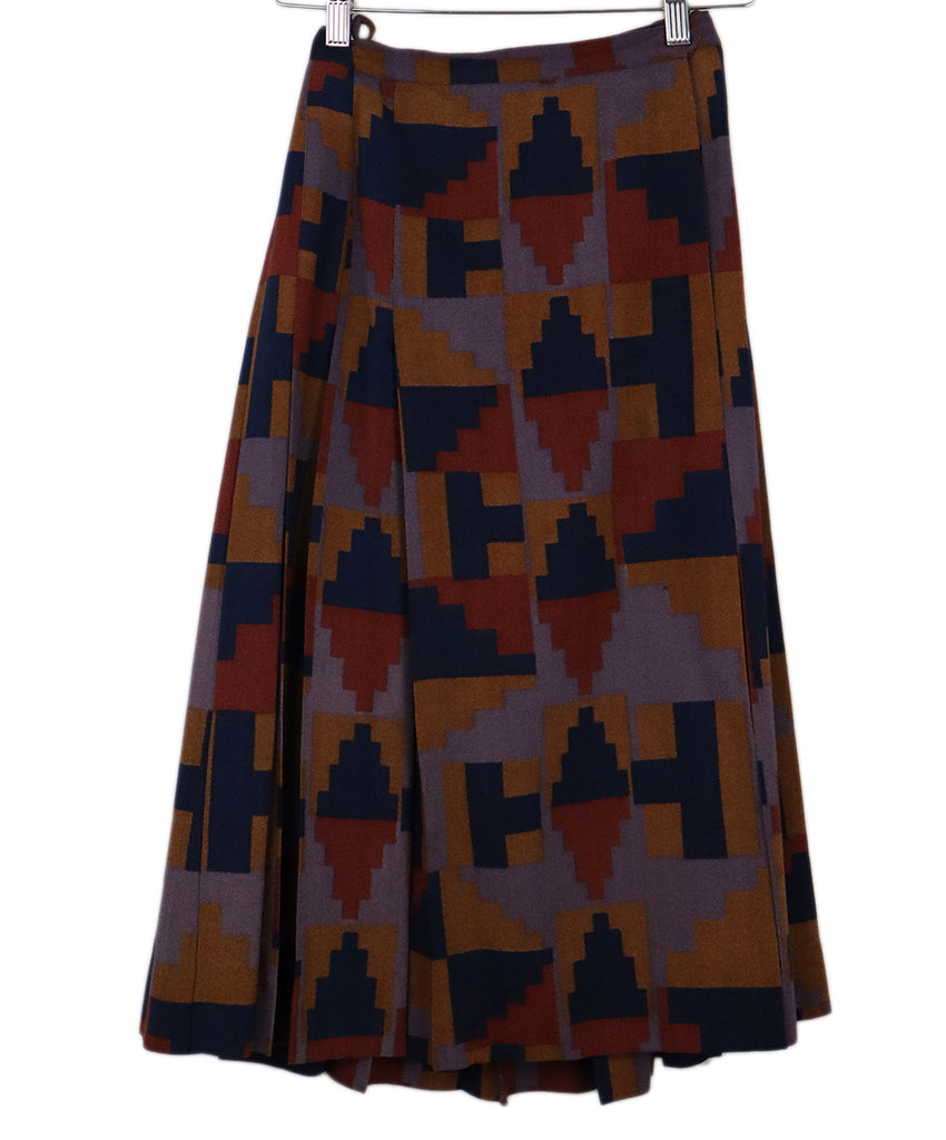 Saint Laurent Vintage Purple Blue & Orange Print Wool Skirt 