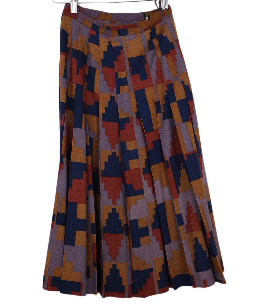 Saint Laurent Vintage Purple Blue & Orange Print Wool Skirt 1