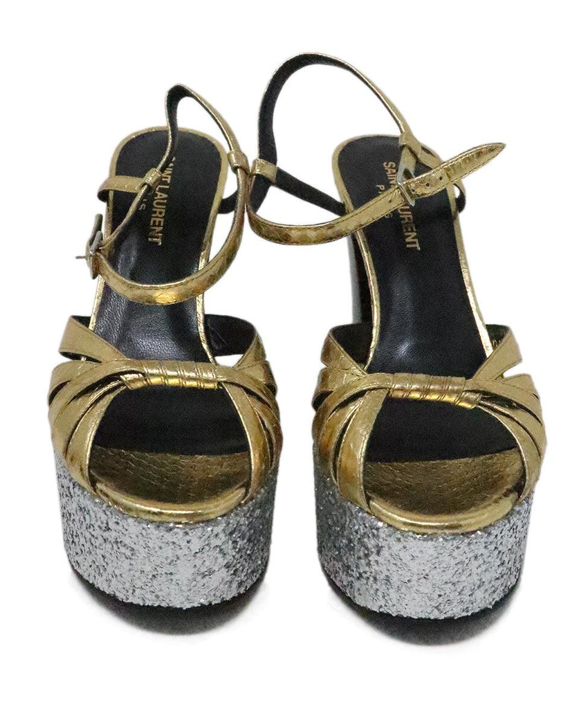 Saint Laurent Gold & Silver Glitter Platform Heels sz 6 - Michael's Consignment NYC