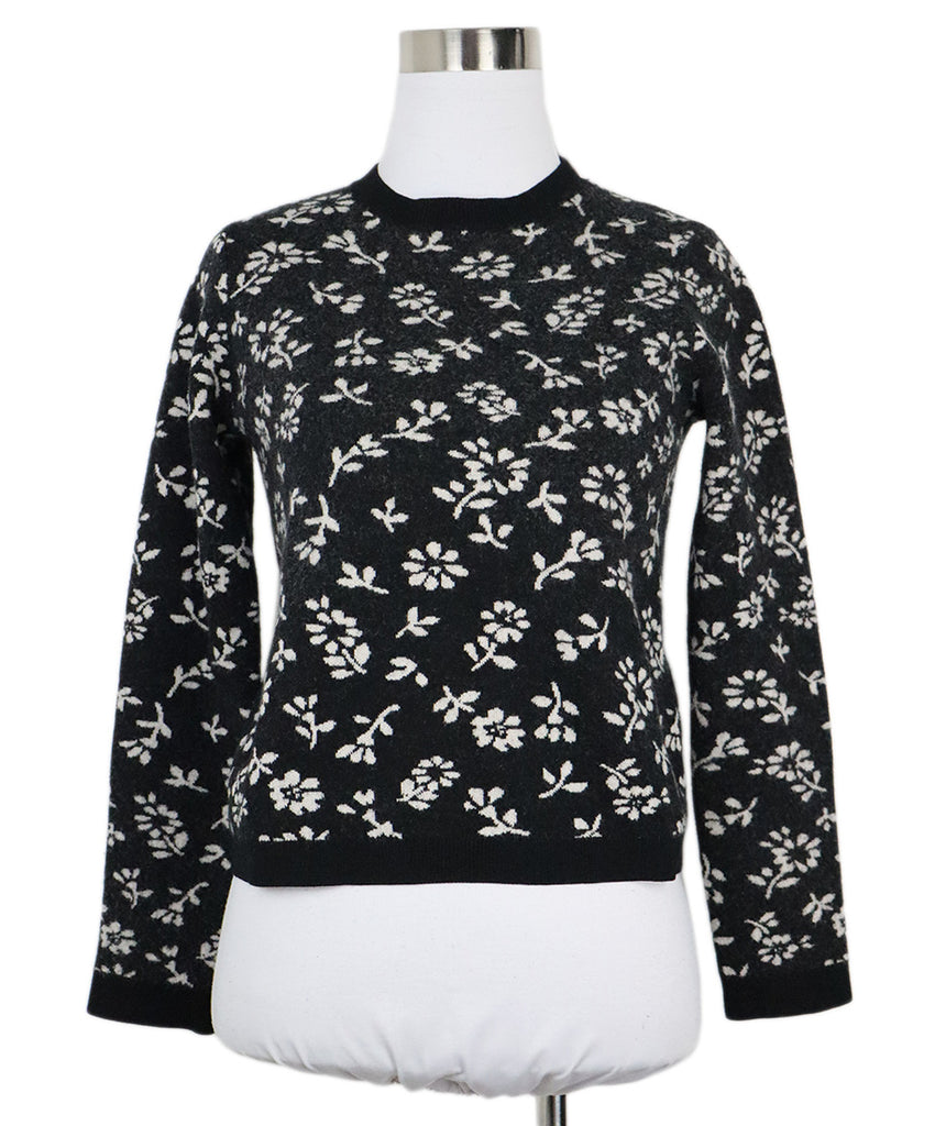 Sandy Liang B&W Floral Print Wool Sweater 