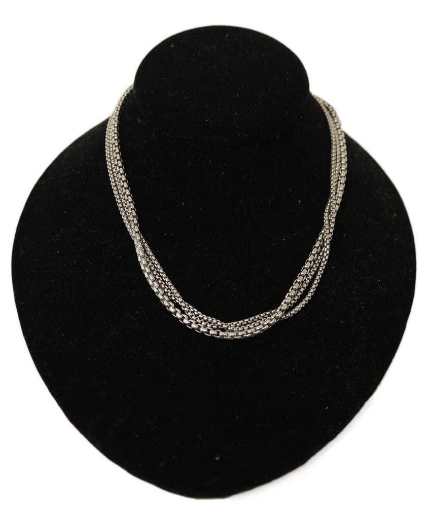 Metallic Silver Layered Chain Necklace 