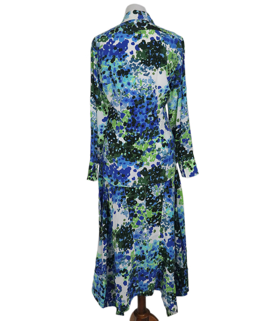 Stella McCartney Blue Green White Olive Print Silk Dress 2