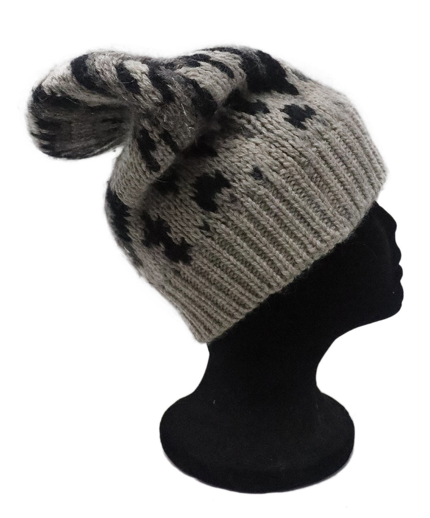 Stella McCartney Grey Black Print Wool Alpaca Hat 1