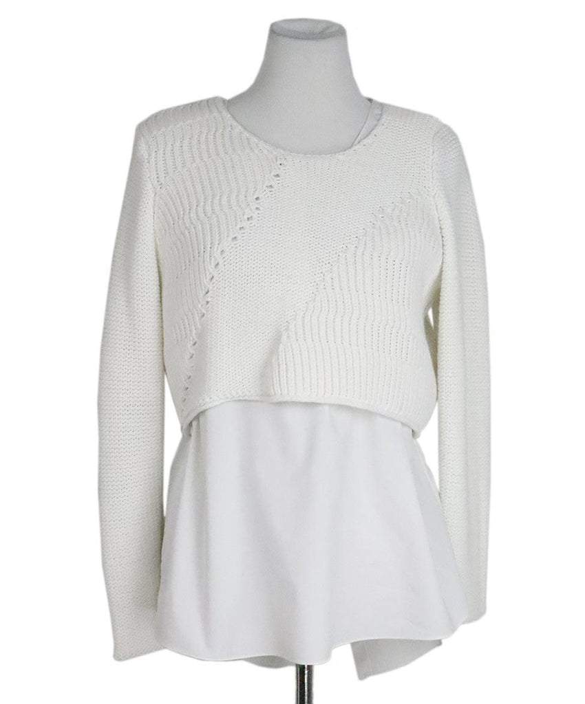 Tahari White Cotton Layered Sweater 