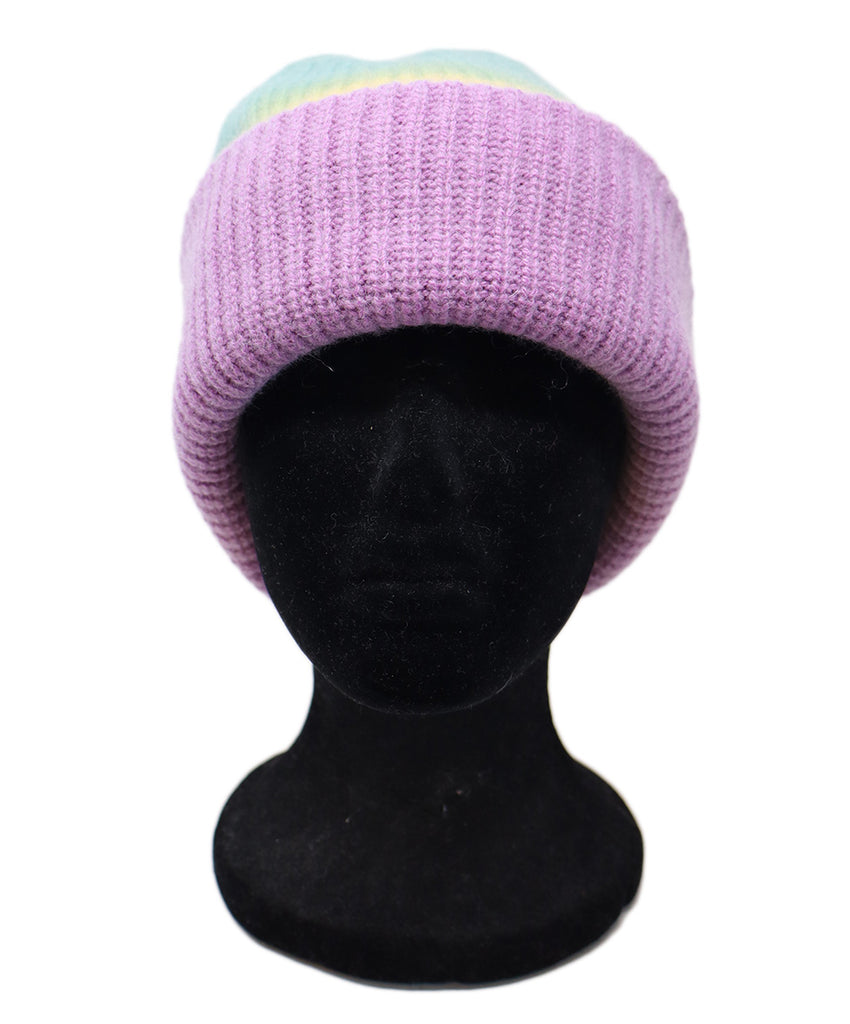 The Elder Statesman Yellow Aqua & Lavender Cashmere Hat 