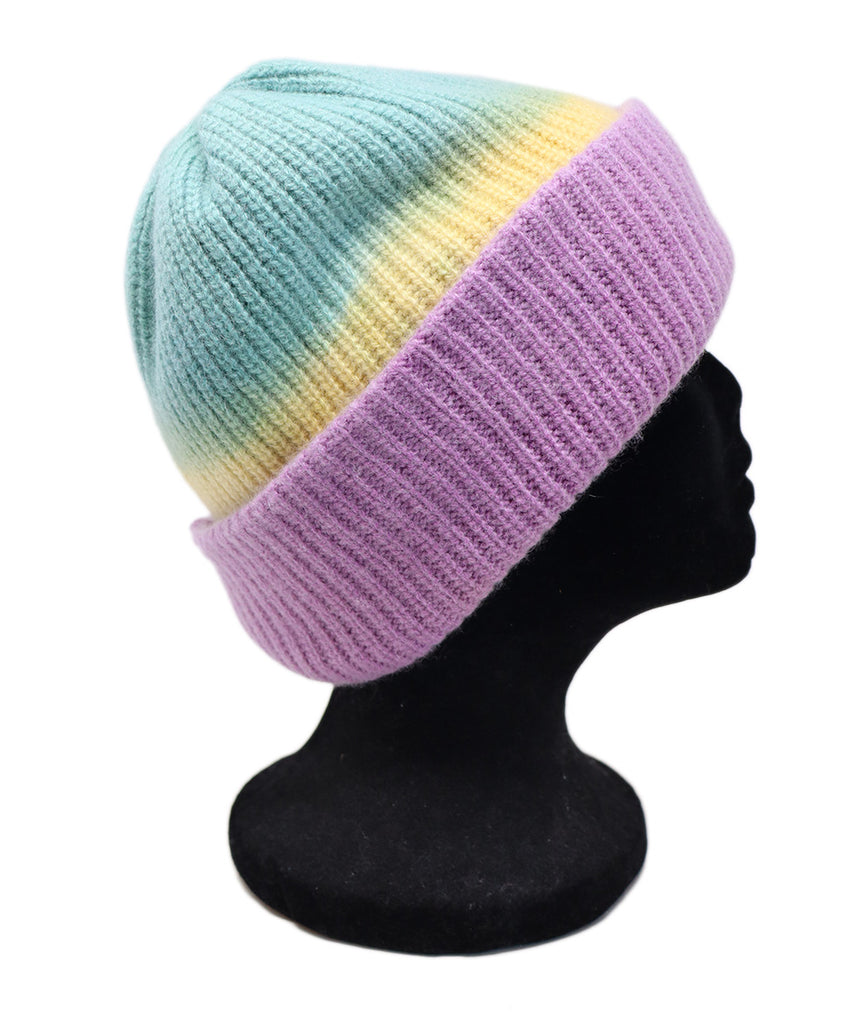 The Elder Statesman Yellow Aqua & Lavender Cashmere Hat 1