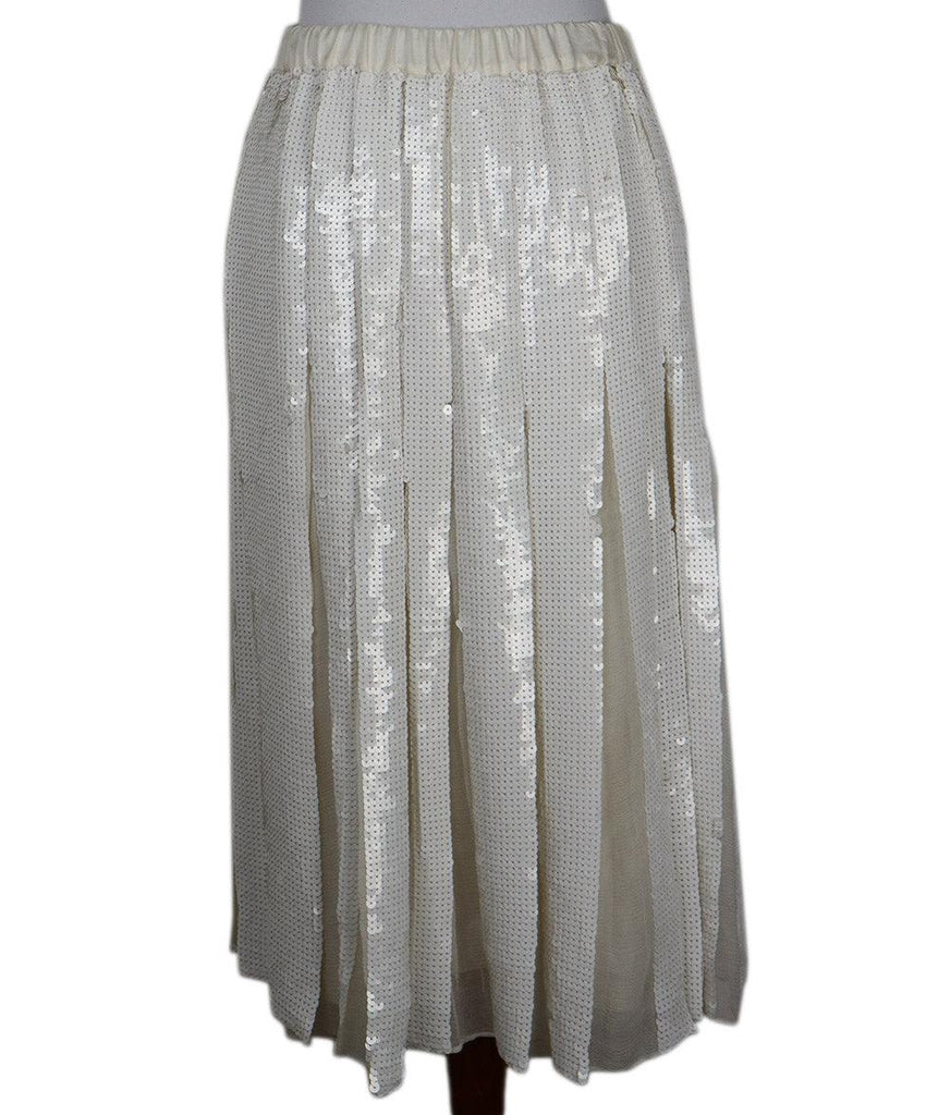 Tibi White Sequin Pleated Silk Skirt 