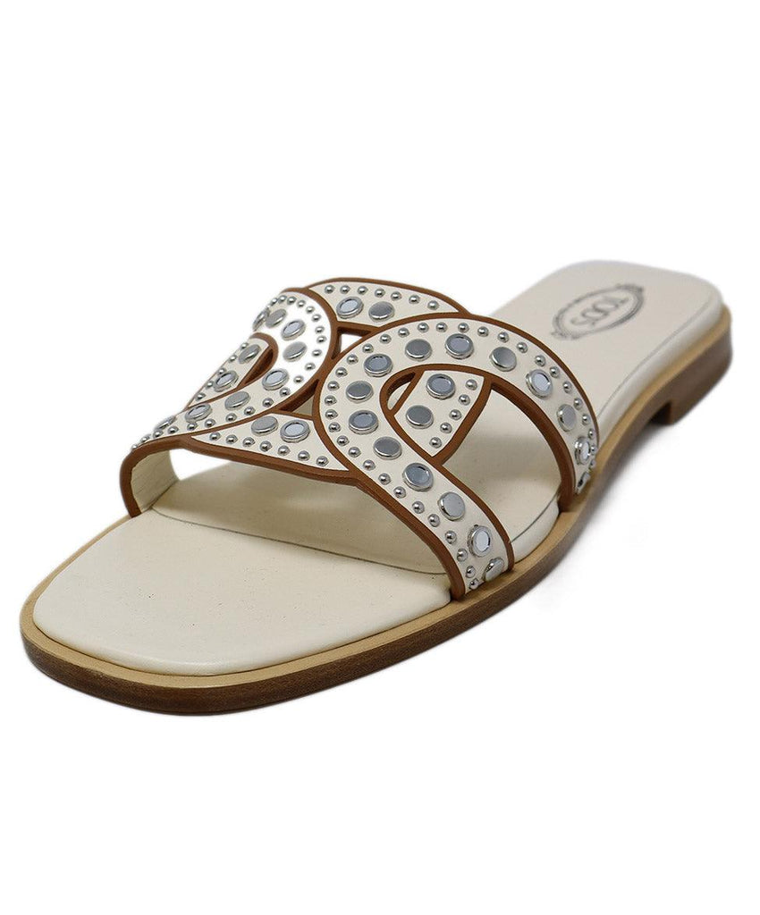 Tod's Bone Leather & Silver Grommet Sandals 