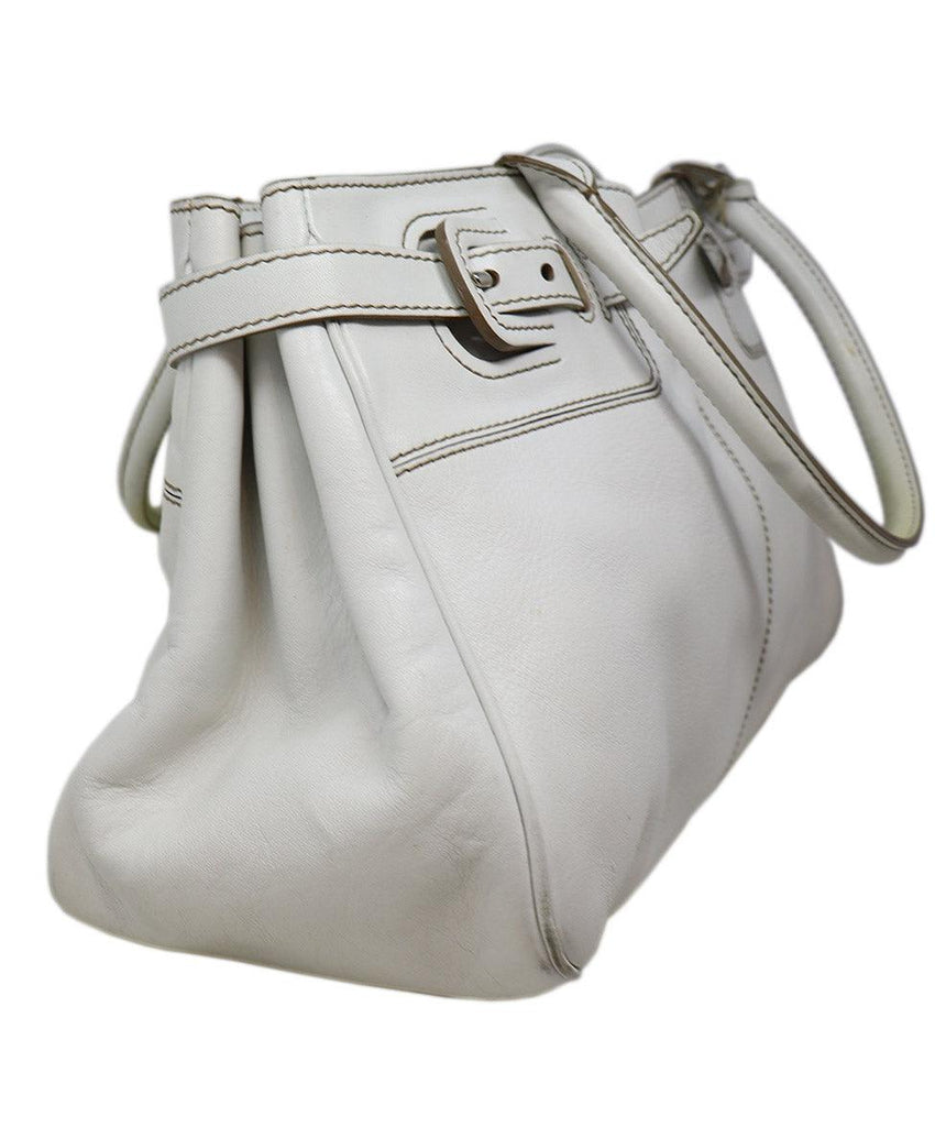 Tod's White Leather Brown Stitching Shoulder Bag - Michael's Consignment NYC