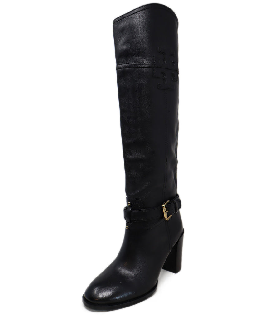 Tory Burch Black Leather Logo Boots 