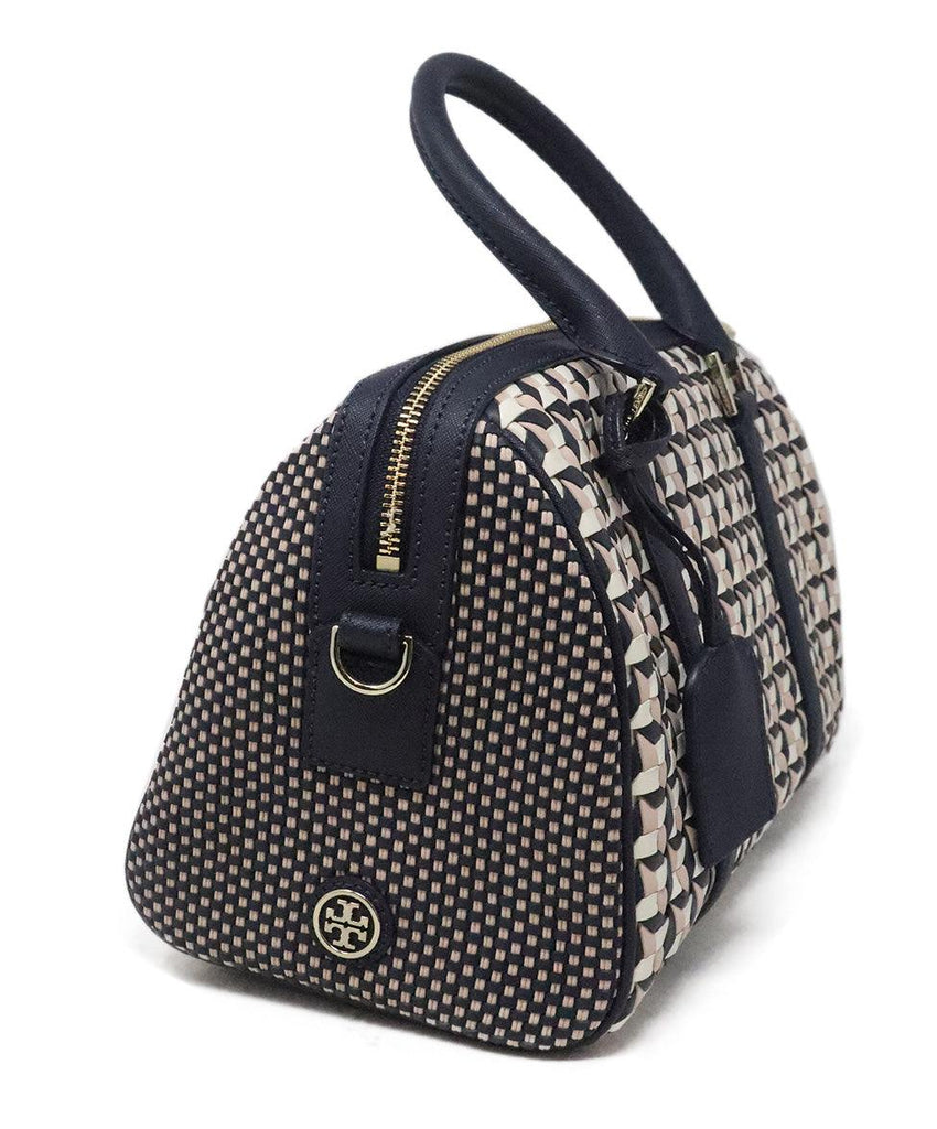 Tory Burch Navy & White Woven Satchel - Michael's Consignment NYC