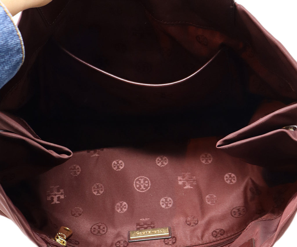 Tory Burch Burgundy Nylon & Leather Tote 5