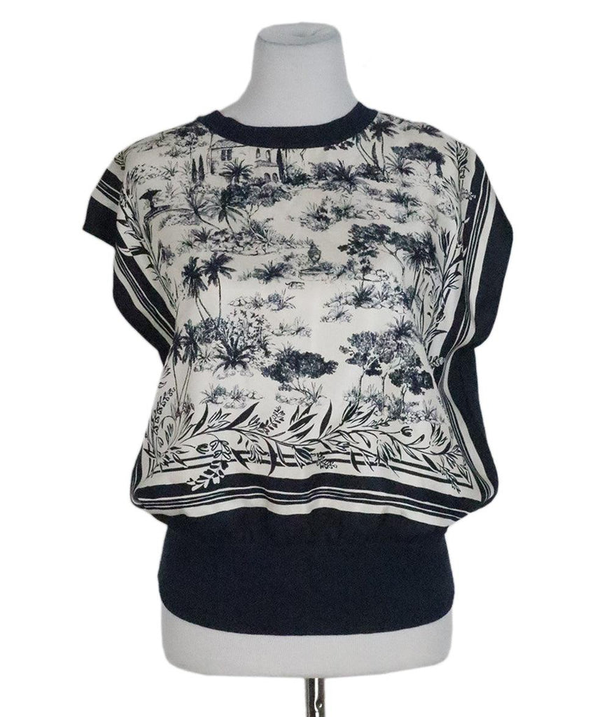 Tory Burch Size Navy & White Print Silk Top - Michael's Consignment NYC