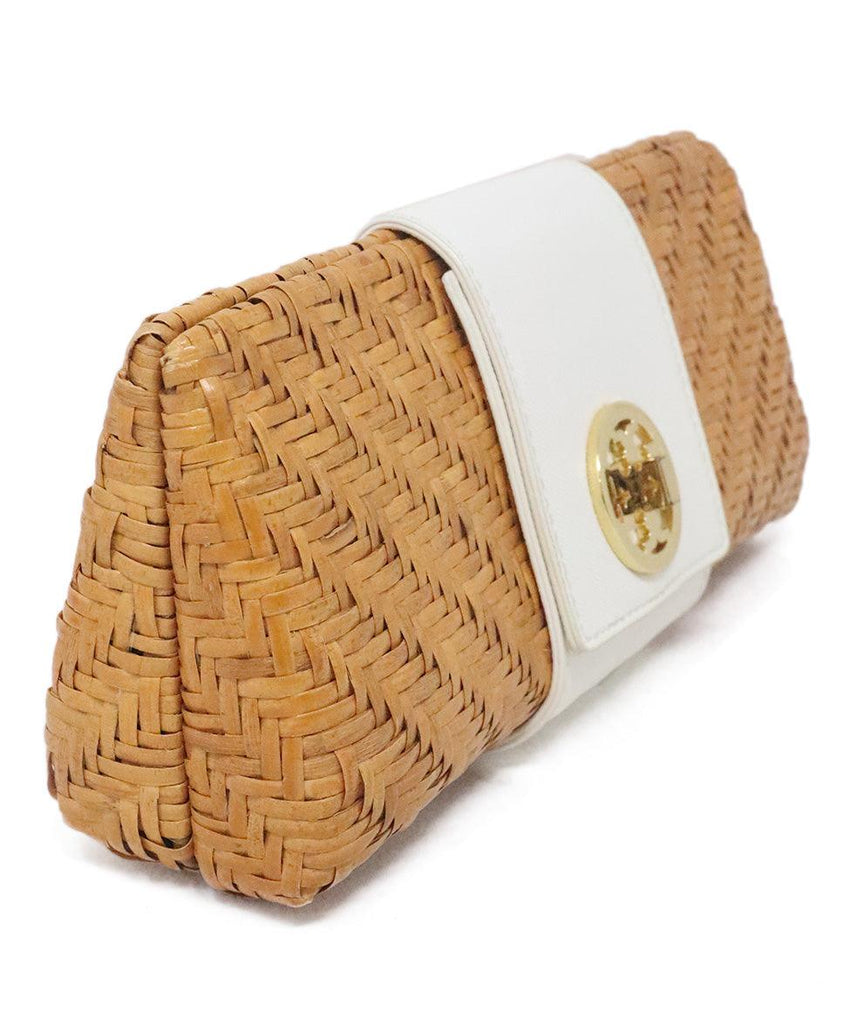 Tory Burch Tan Wicker & White Clutch - Michael's Consignment NYC