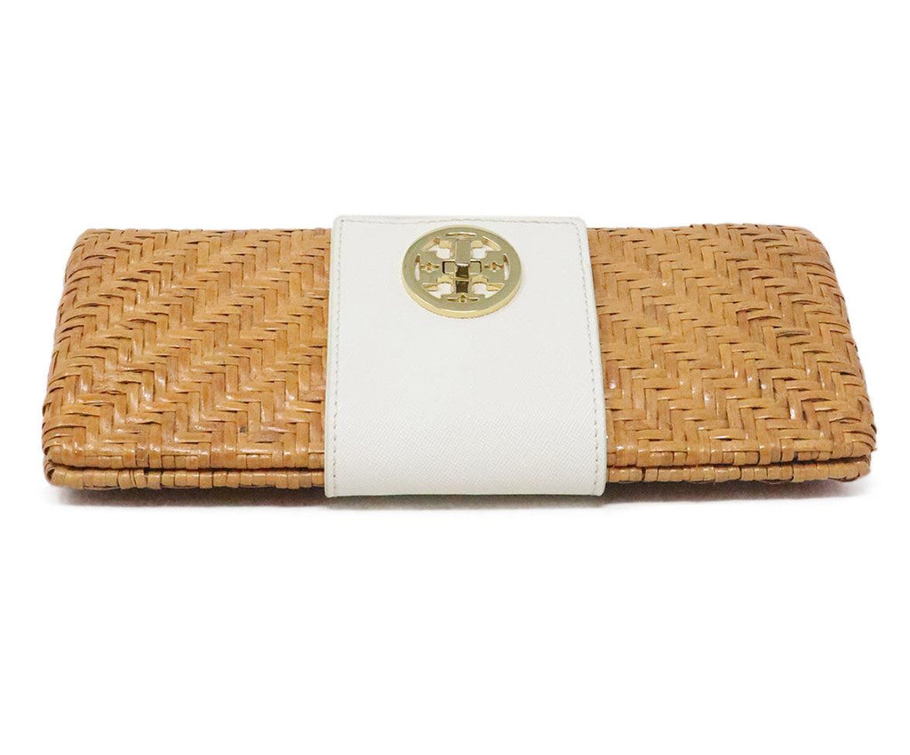 Tory Burch Tan Wicker & White Clutch - Michael's Consignment NYC