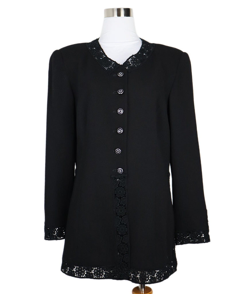 Valentino Vintage Black Wool Crochet & Rhinestone Blazer 