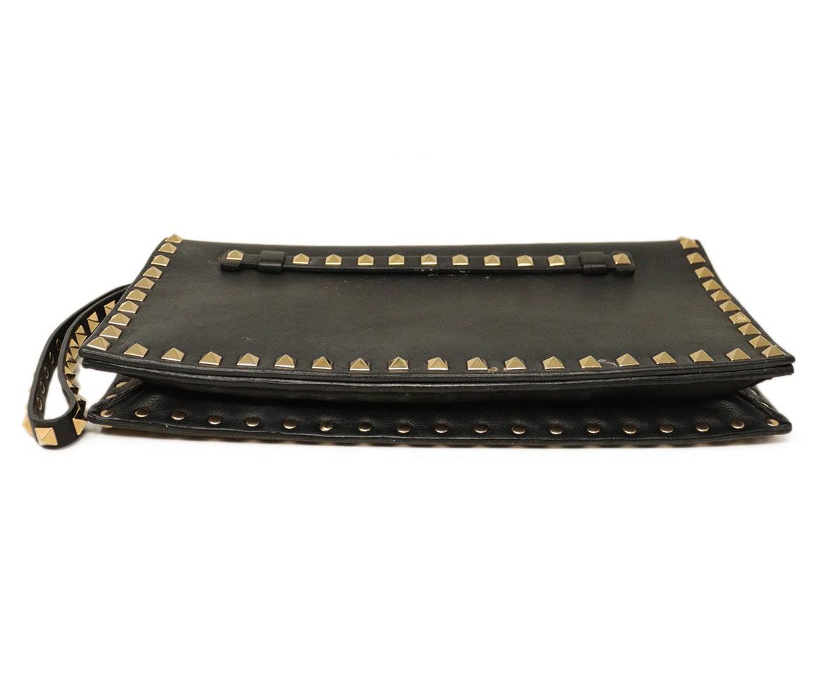 Valentino Black Leather Studded Clutch