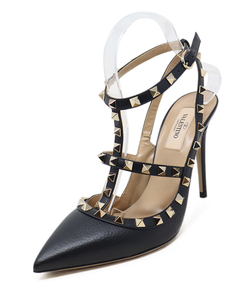 Valentino Black Leather Gold Grommets Shoes 